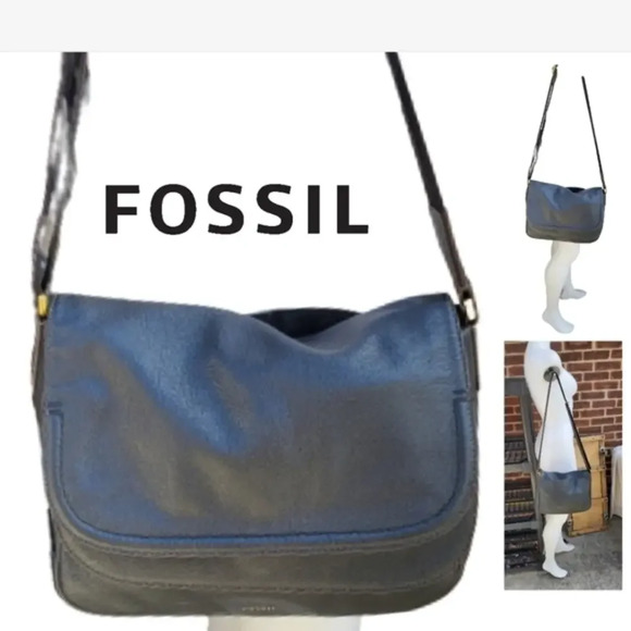 Fossil.Black Pebbled leather xbody shoulder‎ bag - Picture 1 of 16